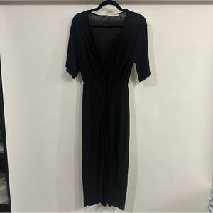 All in Favor Black Pleated Maxi Dress with V-Neck